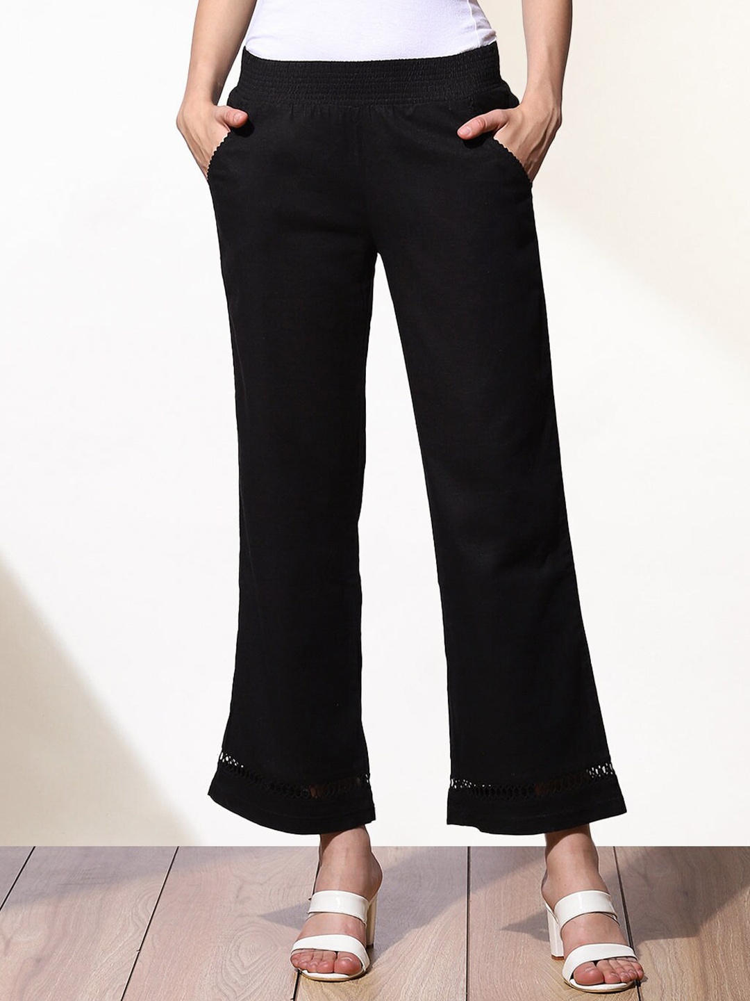 

Lakshita Women Bell Hem Cotton Palazzo, Black