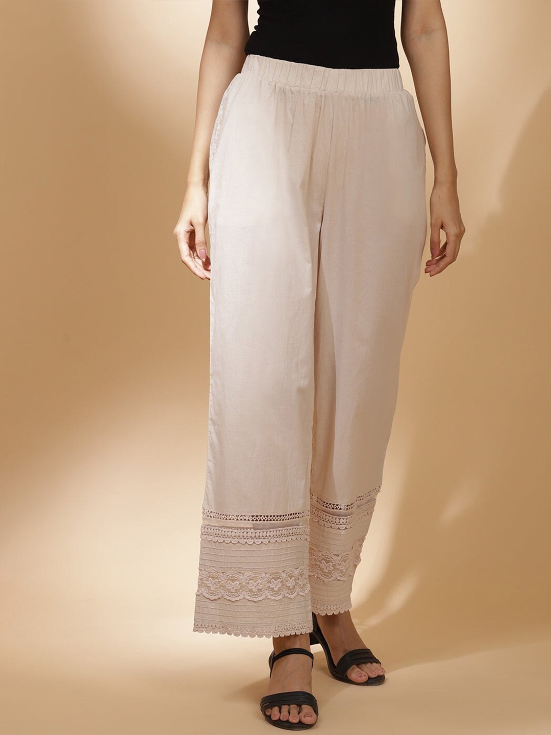 

Lakshita Women Flared Straight Fit Cotton Palazzo, Beige