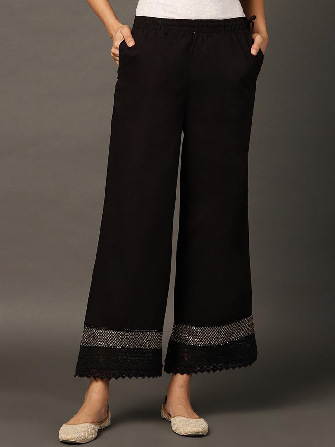 

Lakshita Women Wide-Leg Pure Cotton Palazzos, Black