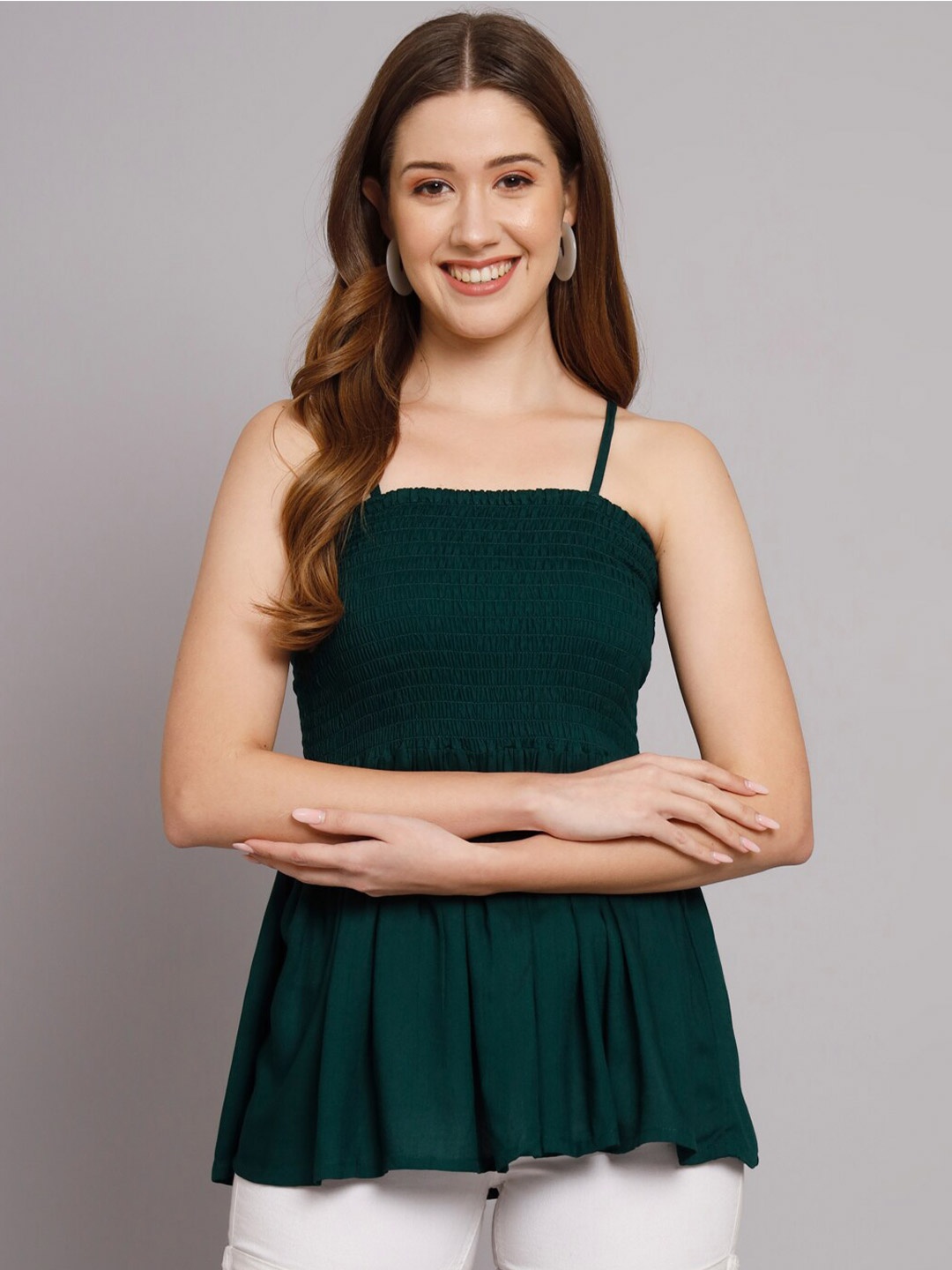 

Vastralay Smocked Empire Longline Top, Green