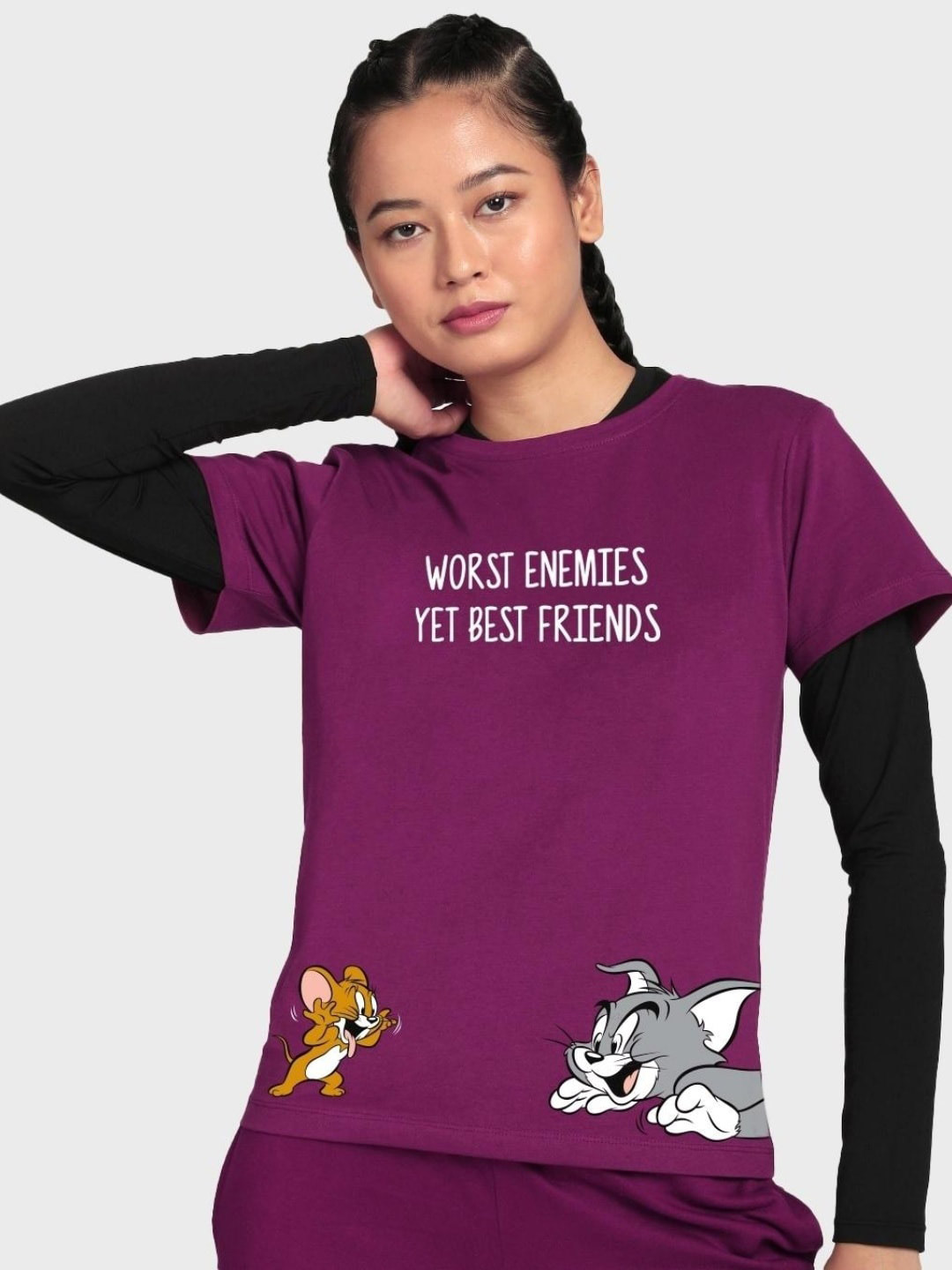 

Bewakoof Tom & Jerry Printed Cotton T-shirt, Purple