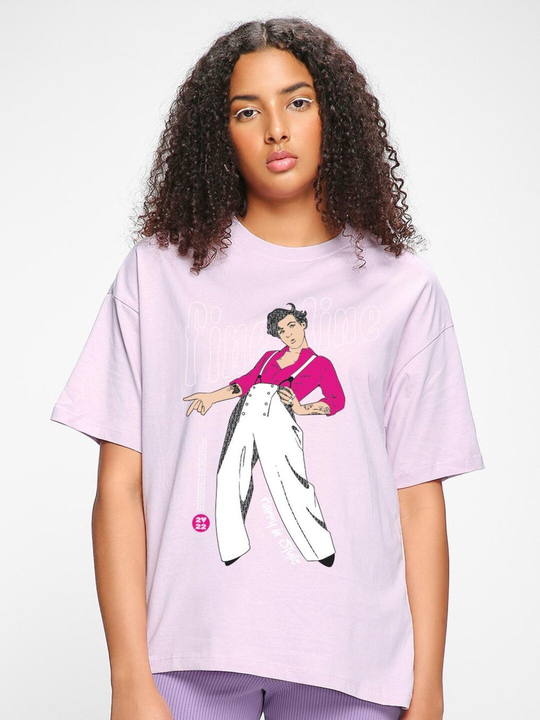 

Bewakoof Graphic Printed Drop-Shoulder Sleeves Loose Cotton T-shirt, Purple
