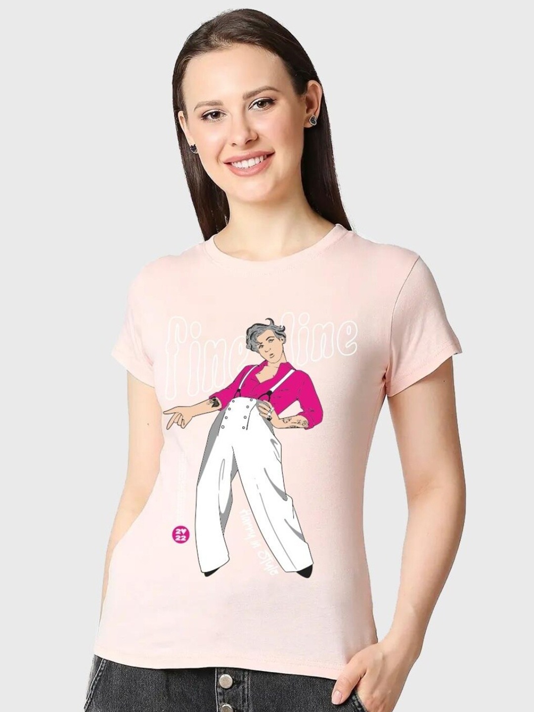 

Bewakoof Harry Styles Printed Slim Fit Cotton T-shirt, Pink