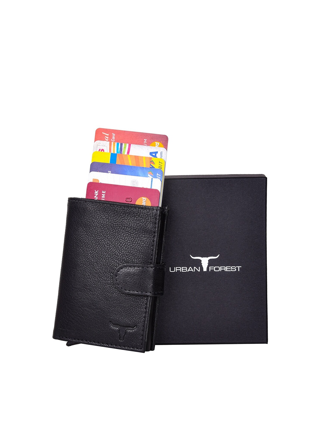 

URBAN FOREST Men Leather Two Fold Wallet, Black