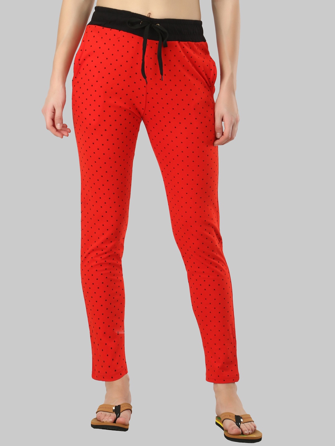 

DIAZ Polka Dot Printed Cotton Lounge Pants, Red