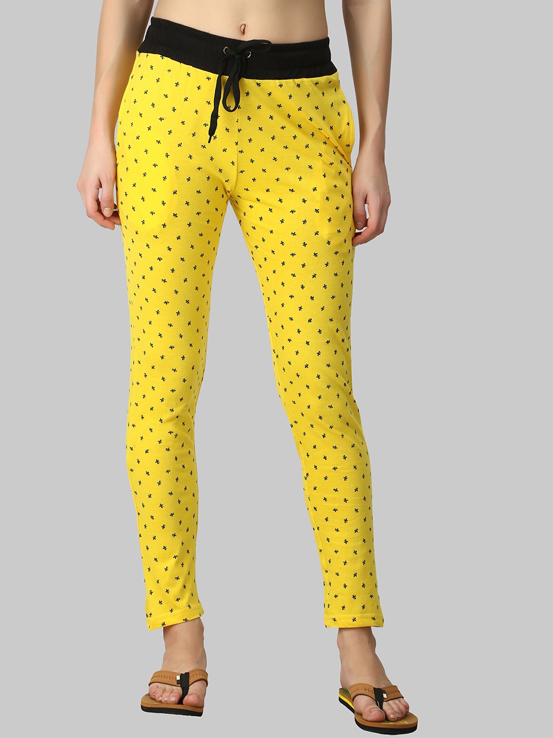 

DIAZ Women Printed Cotton Lounge Pants, Yellow