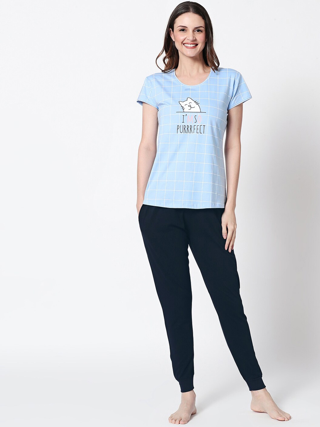

Zeyo Graphic Printed Pure Cotton Night Suit, Blue