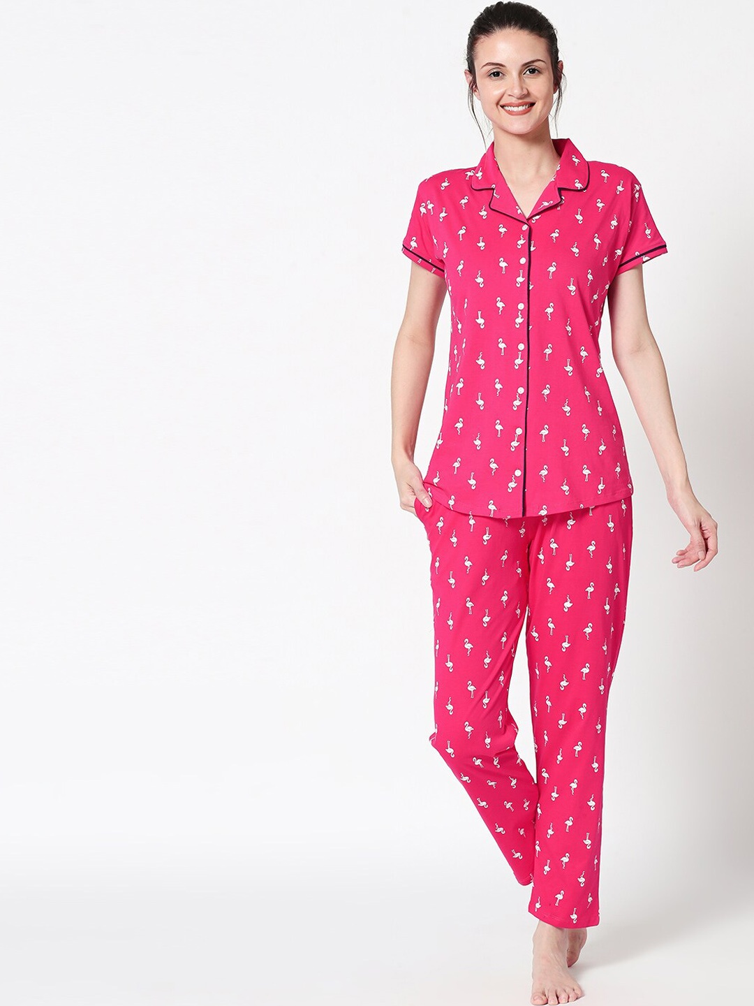 

Zeyo Conversational Printed Pure Cotton Night Suit, Pink