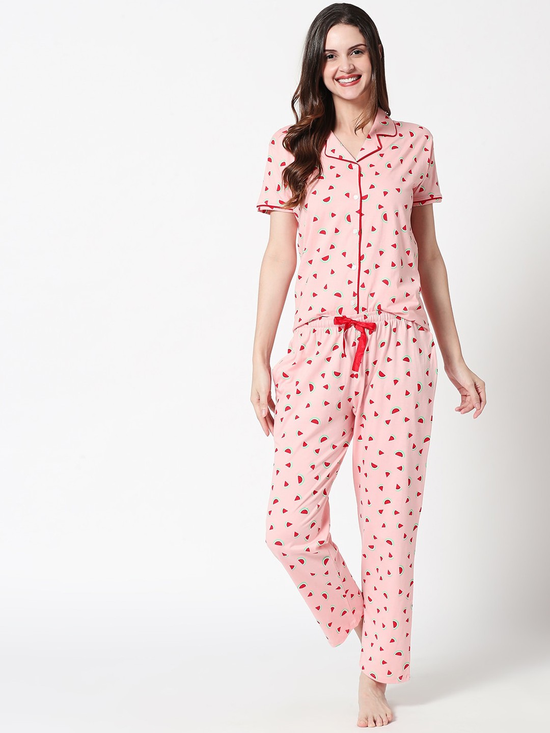 

Zeyo Conversational Printed Pure Cotton Night Suit, Pink