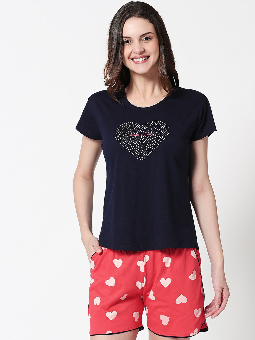 

Zeyo Conversational Printed Pure Cotton Night Suit, Navy blue
