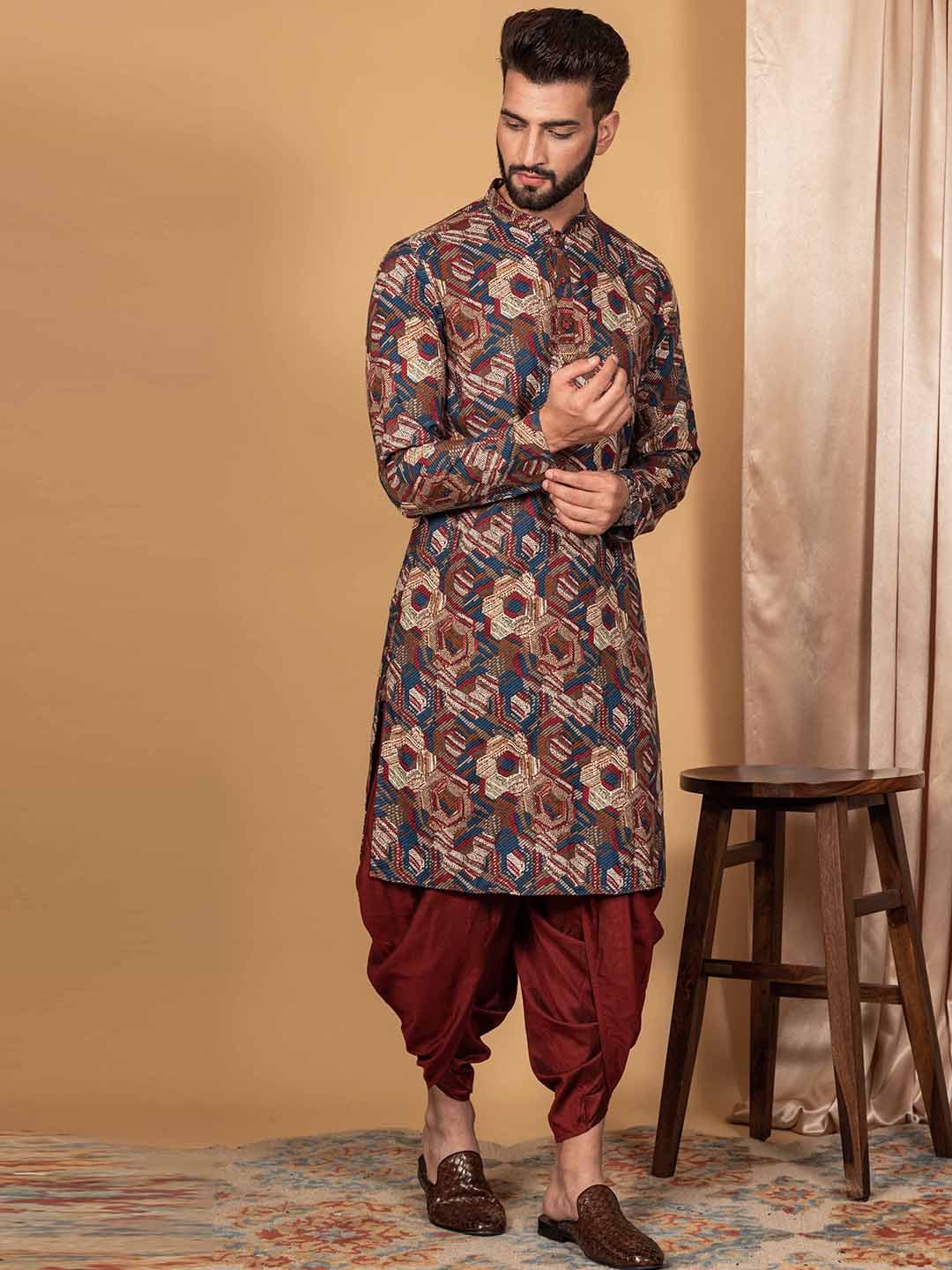 

KISAH Men Printed Regular Fit Abstract Print Kurta, Navy blue