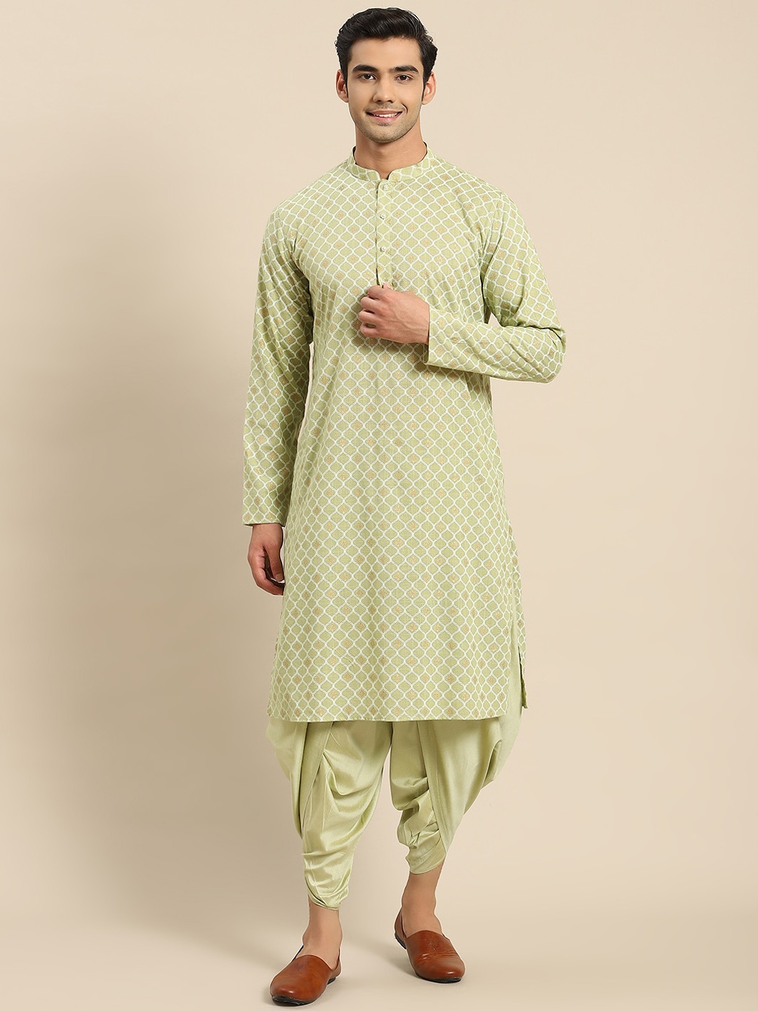 

KISAH Ethnic Motifs Printed Mandarin Collar Straight Kurta, Green