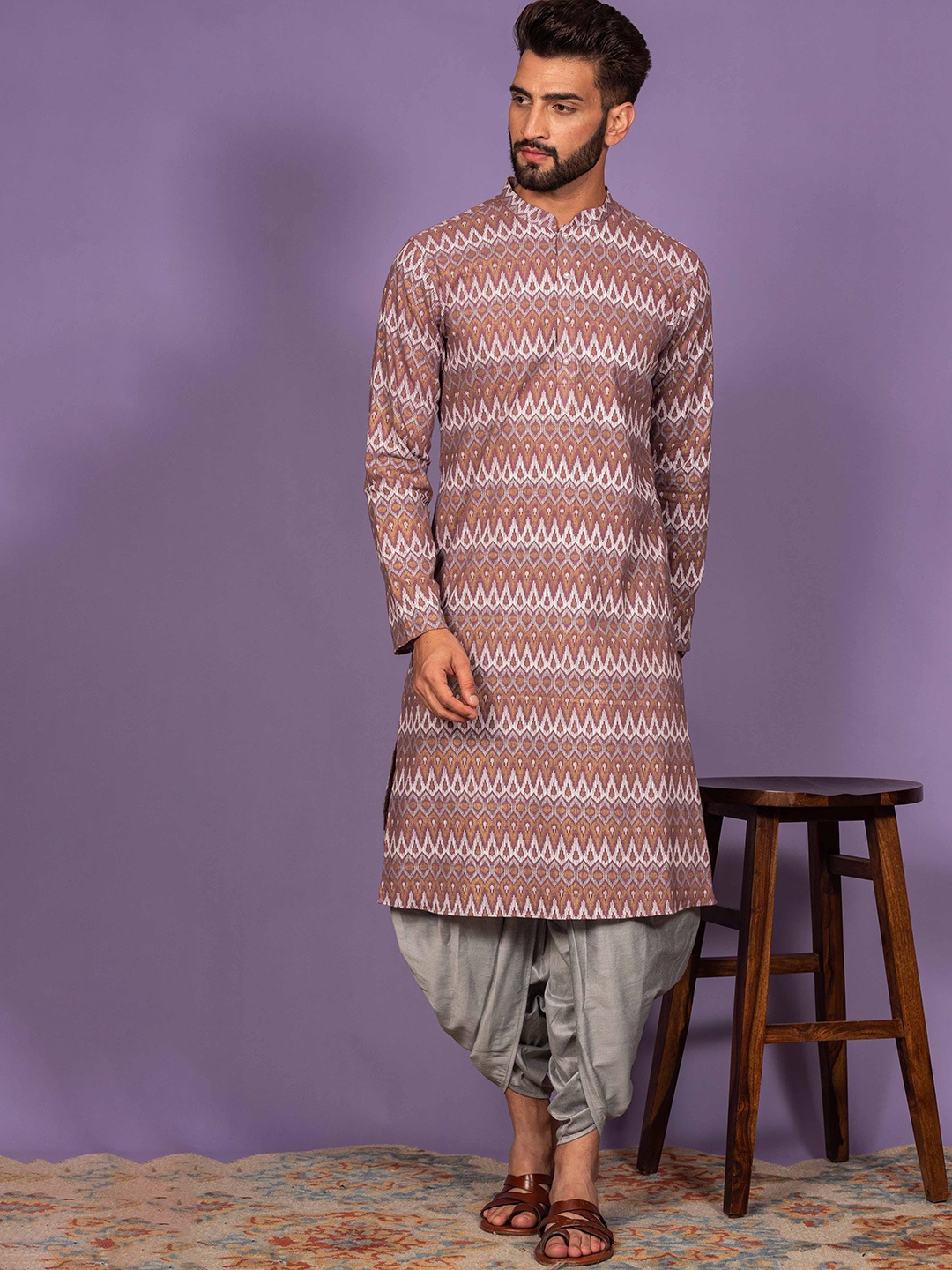 

KISAH Ethnic Motif Printed Mandarin Collar Straight Kurta, Mauve