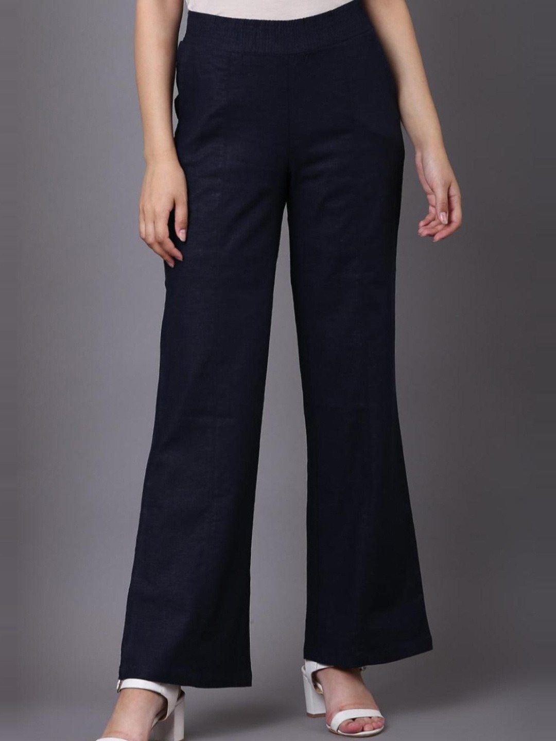 

Lakshita Women Relaxed Flared Easy Wash Bootcut Trousers, Navy blue