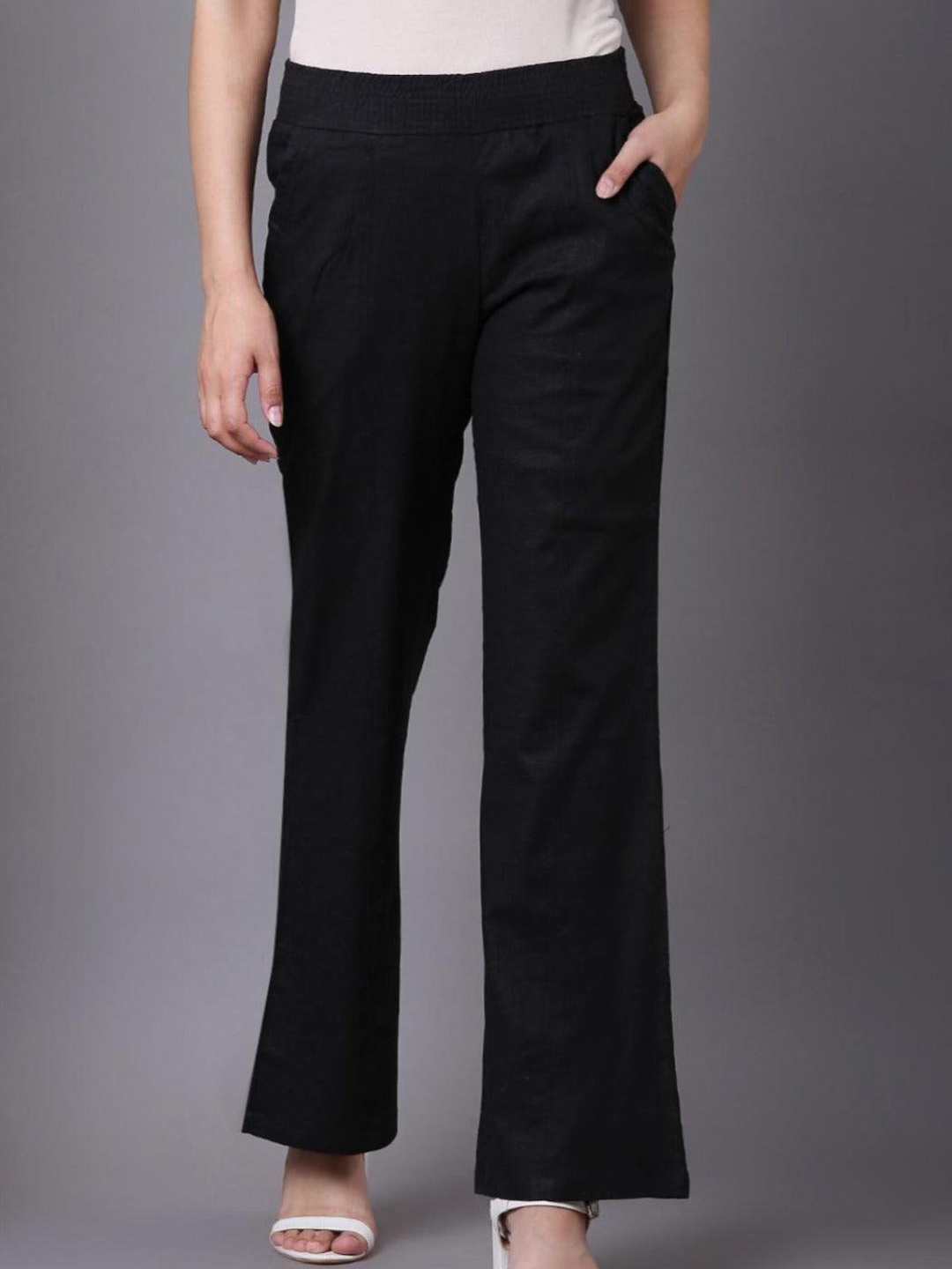 

Lakshita Women Relaxed Flared Easy Wash Parallel Trousers, Black