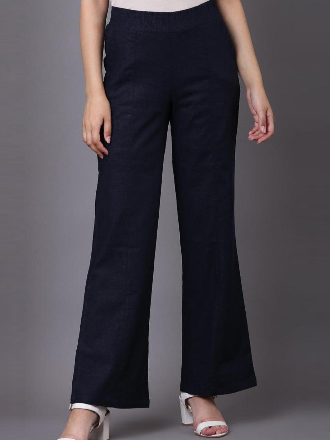 

Lakshita Women Relaxed Flared Easy Wash Parallel Trousers, Navy blue