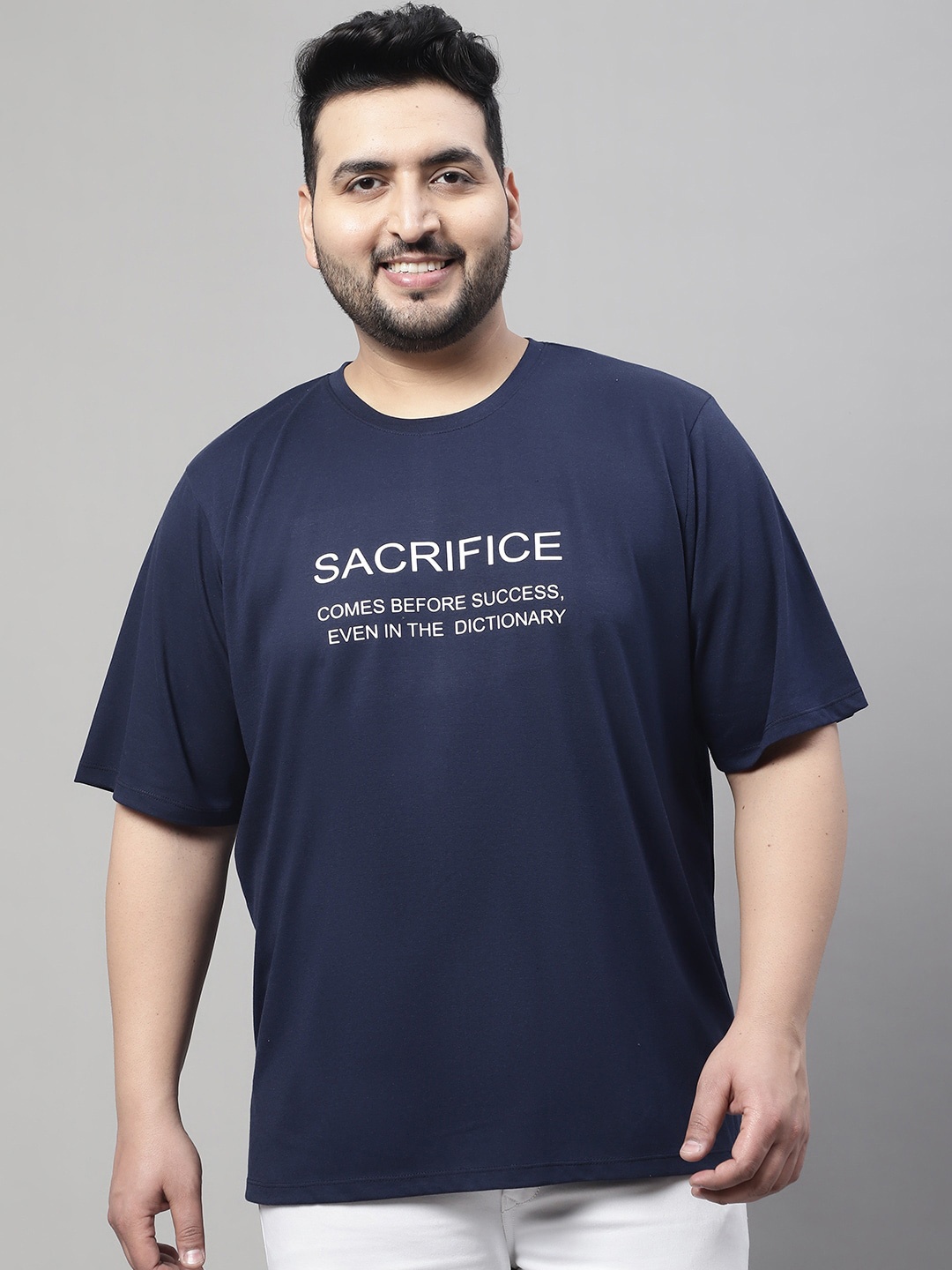 

Rute Plus Size Typography Printed Pure Cotton T-shirt, Blue