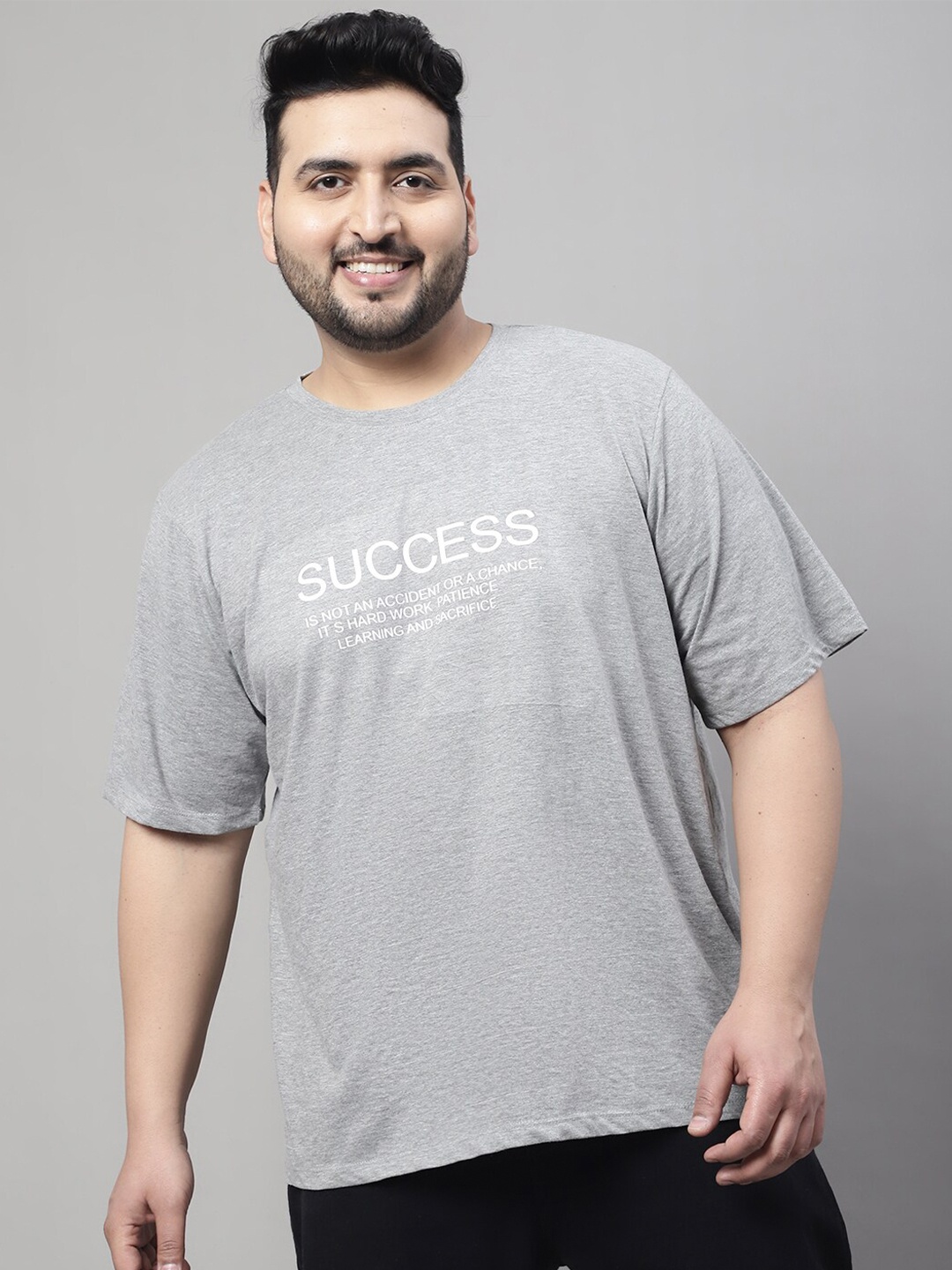 Rute Typography Drop-Shoulder Sleeves Pure Cotton T-shirt, Grey