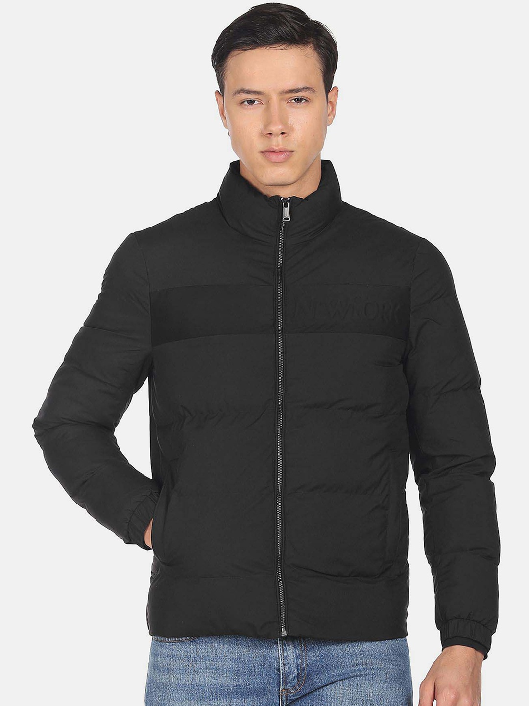 

Arrow Stand Collar Puffer Jacket, Black