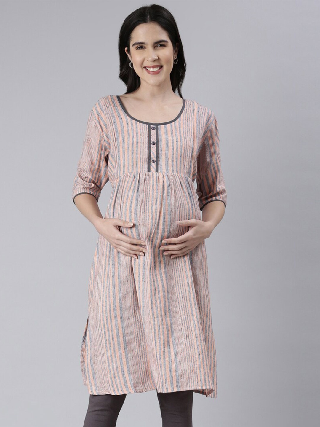 

GOLDSTROMS Striped Maternity A-Line Kurta, Peach