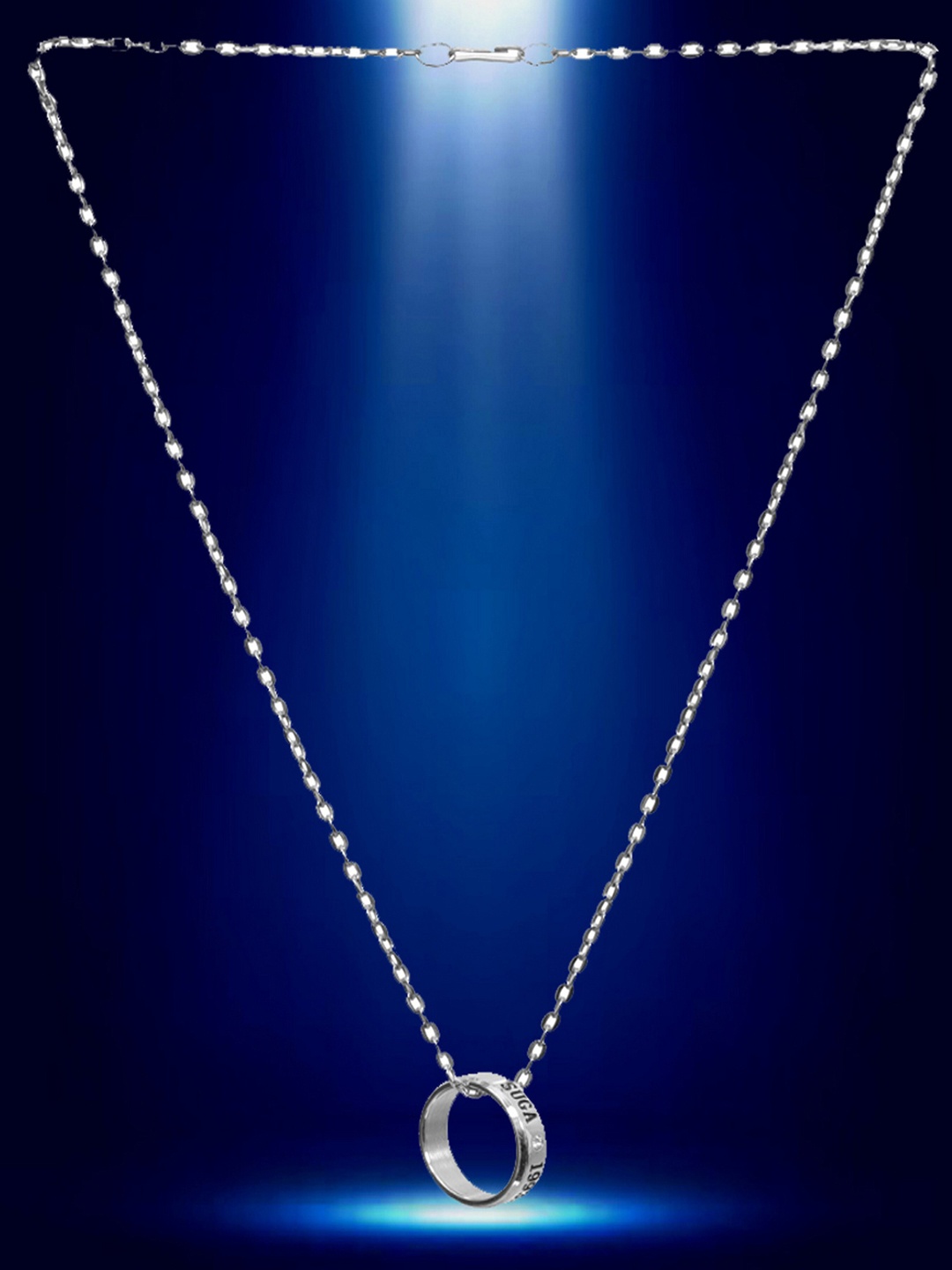 

UNIVERSITY TRENDZ Silver-Plated Suga Bangtan BTS Stainless Steel Ring Pendant Necklace