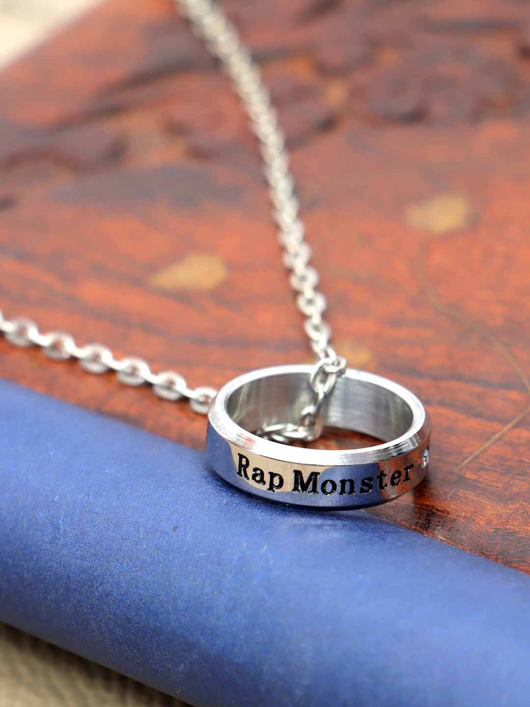 

UNIVERSITY TRENDZ Silver-Plated Rap Monster Bangtan BTS Ring Pendant Necklace