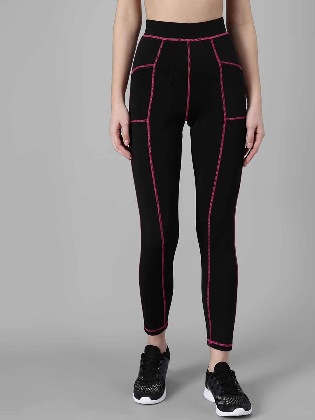 

Kotty Women Colourblocked Ankle-Length Gym Tights, Black