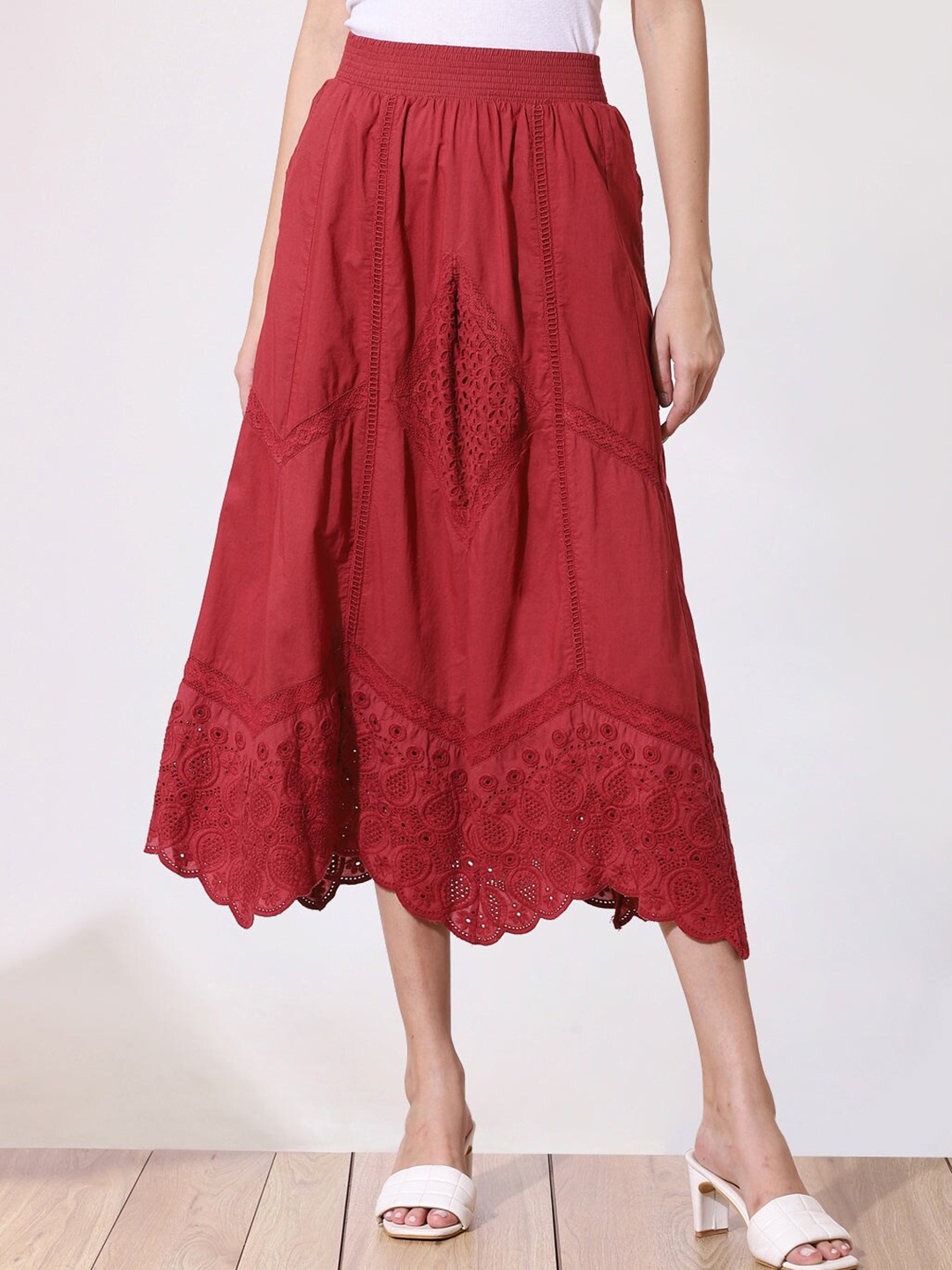 

Lakshita Self Design Schiffli Pure Cotton Skirt, Maroon