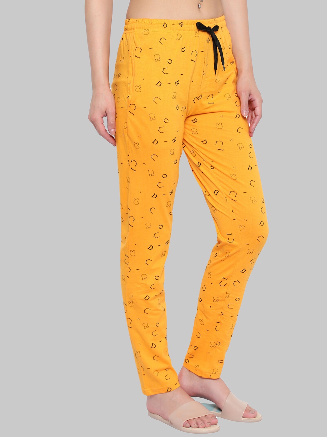 

DIAZ Women Printed Cotton Lounge Pants, Yellow