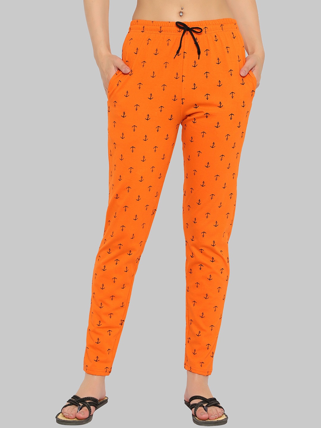 

DIAZ Women Printed Cotton Lounge Pants, Orange