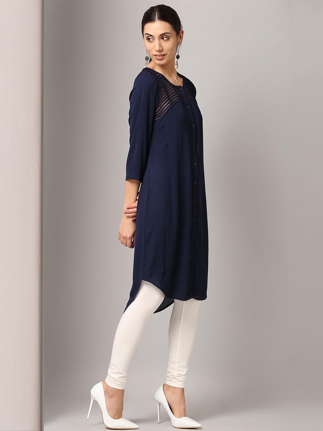 

Lakshita Round Neck High Low Kurtas, Navy blue