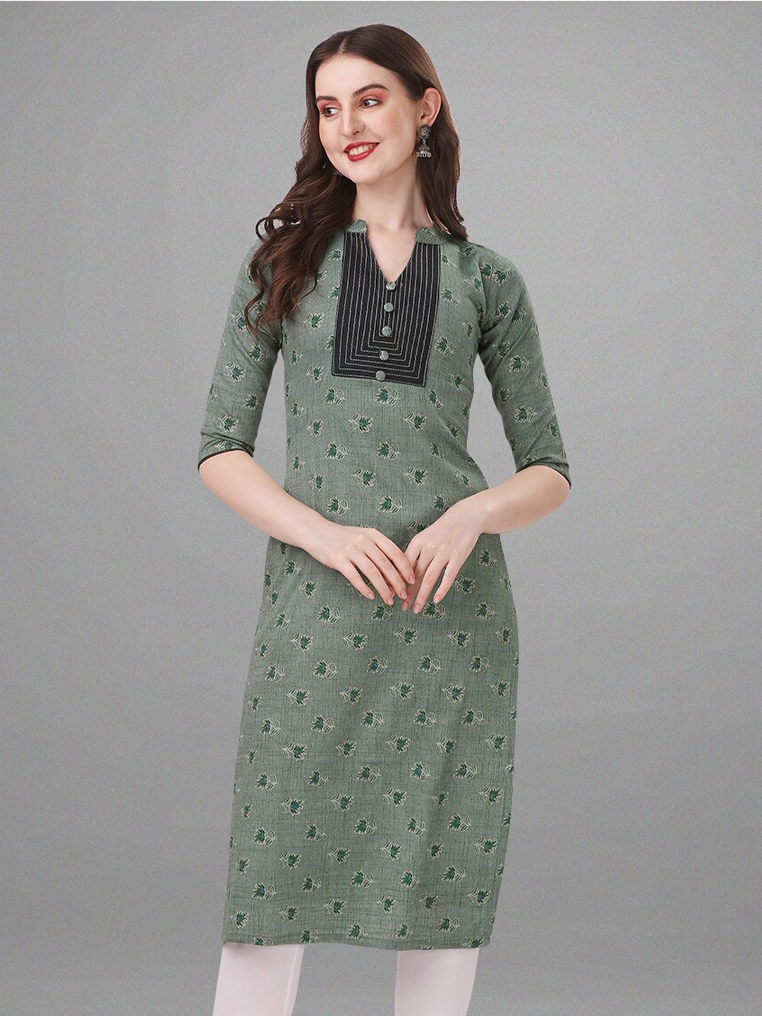 

MotiHamir Floral Embroidered Thread Work Kurta, Green