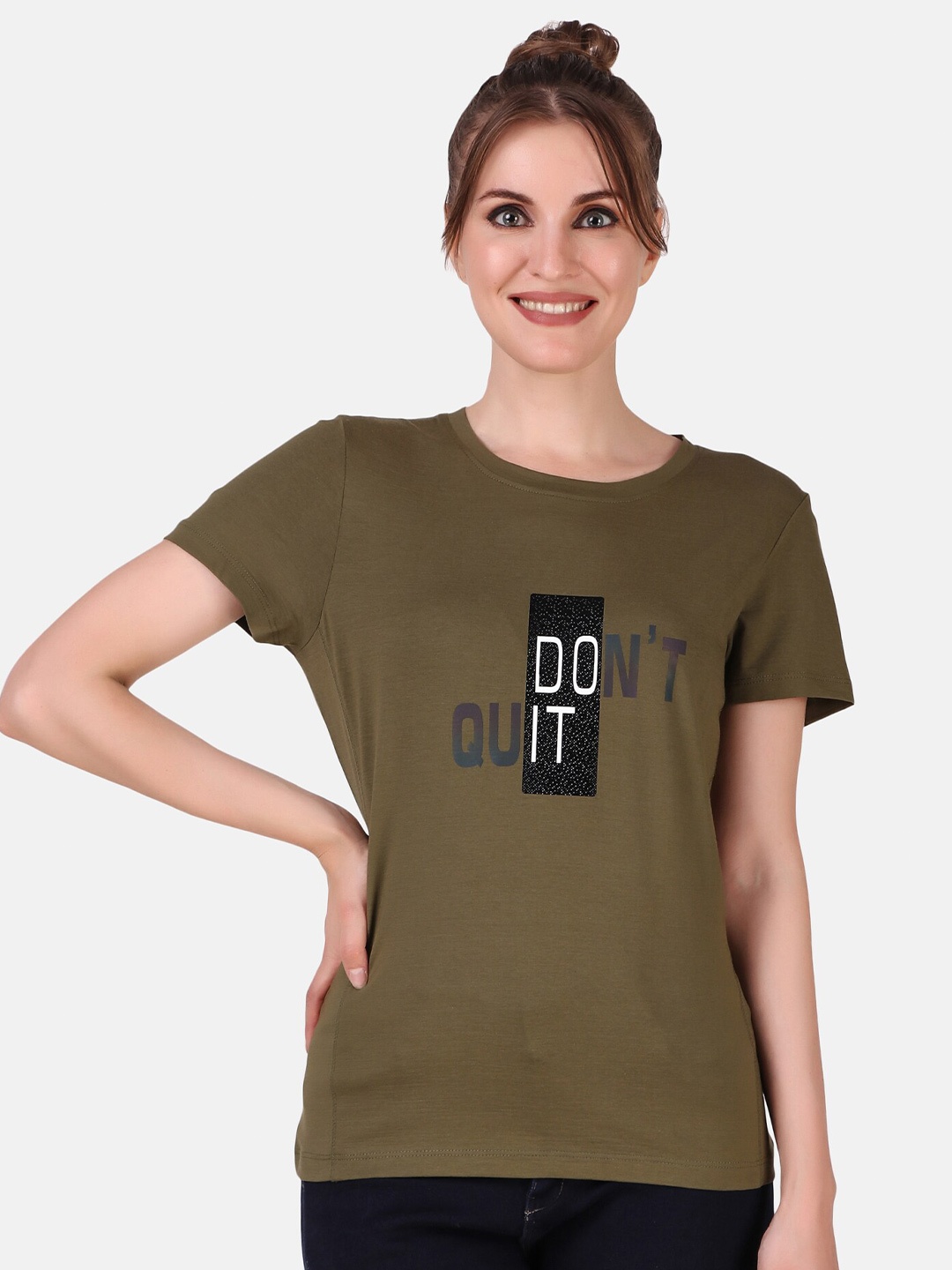 

PERFKT-U Typography Printed T-shirt, Olive