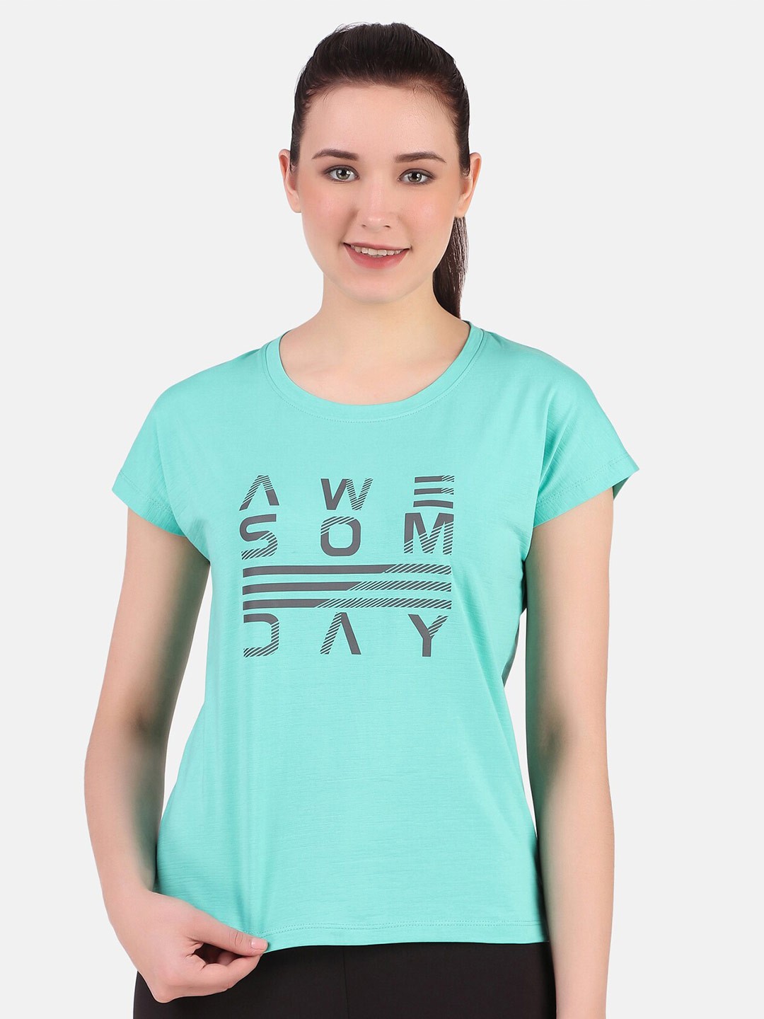 PERFKT-U Typography Printed Extended Sleeves T-shirt, Blue