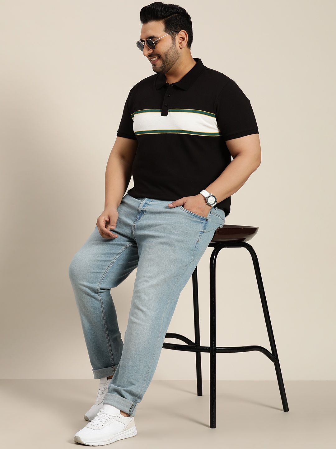 

Sztori Striped Polo Collar T-shirt, Black