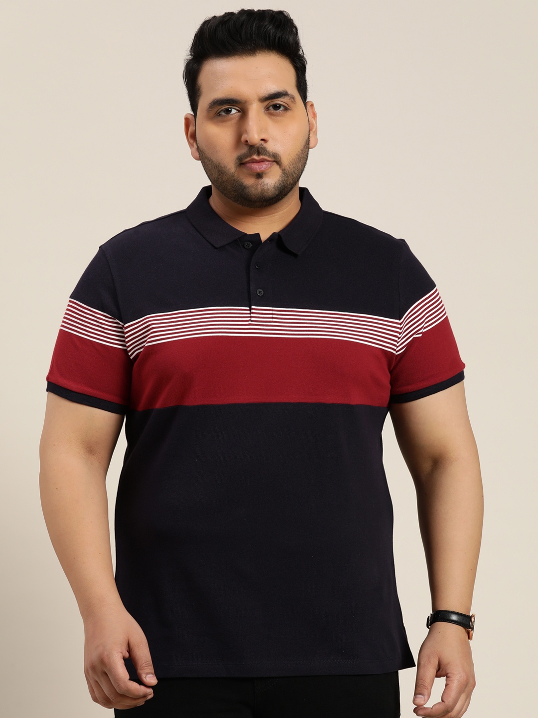 

Sztori Colourblocked Polo Collar Cotton T-shirt, Navy blue