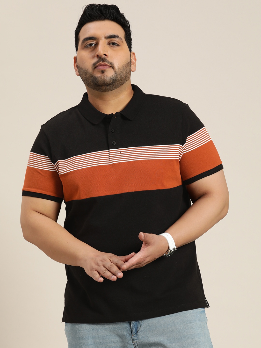 

Sztori Colourblocked Polo Collar T-shirt, Black
