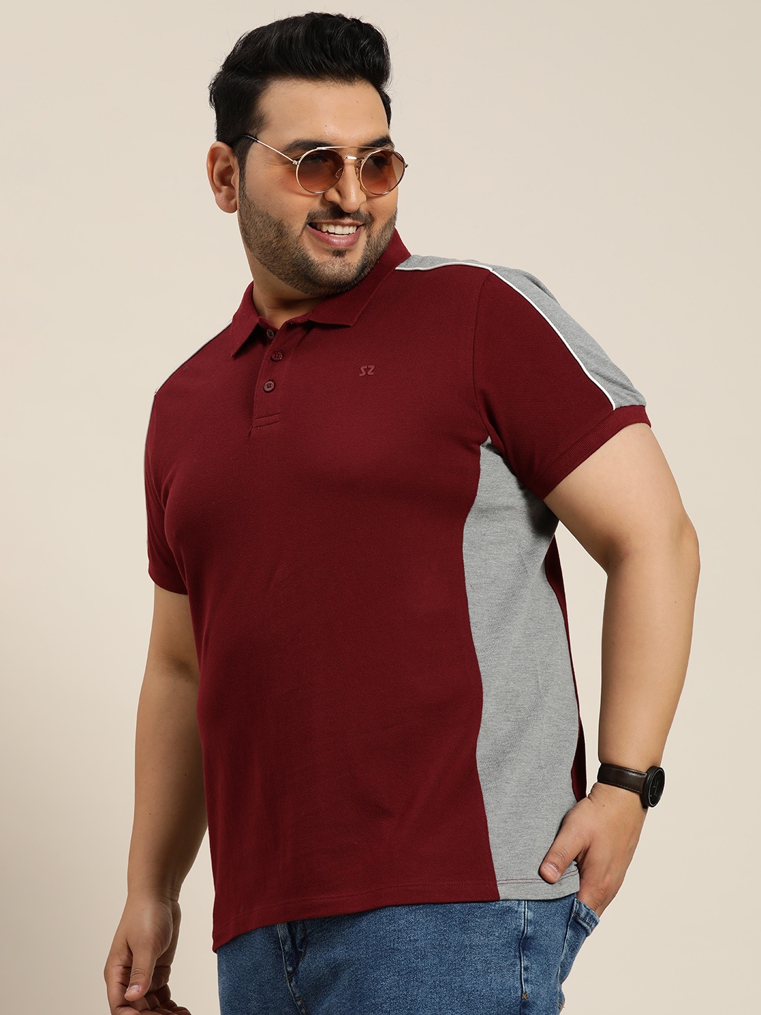 

Sztori Men Plus Size Colourblocked Polo Collar T-shirt, Maroon
