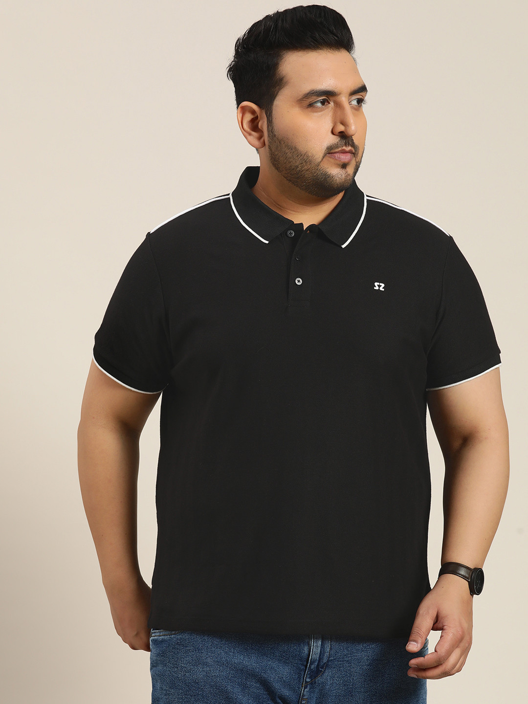 

Sztori Men Plus Size Polo Collar T-shirt, Black