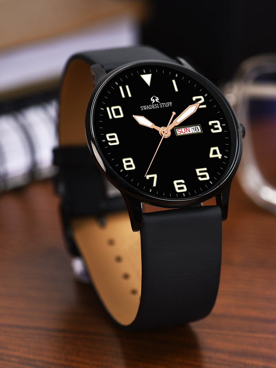 

SWADESI STUFF Men Leather Straps Analogue Watch SF0510, Black