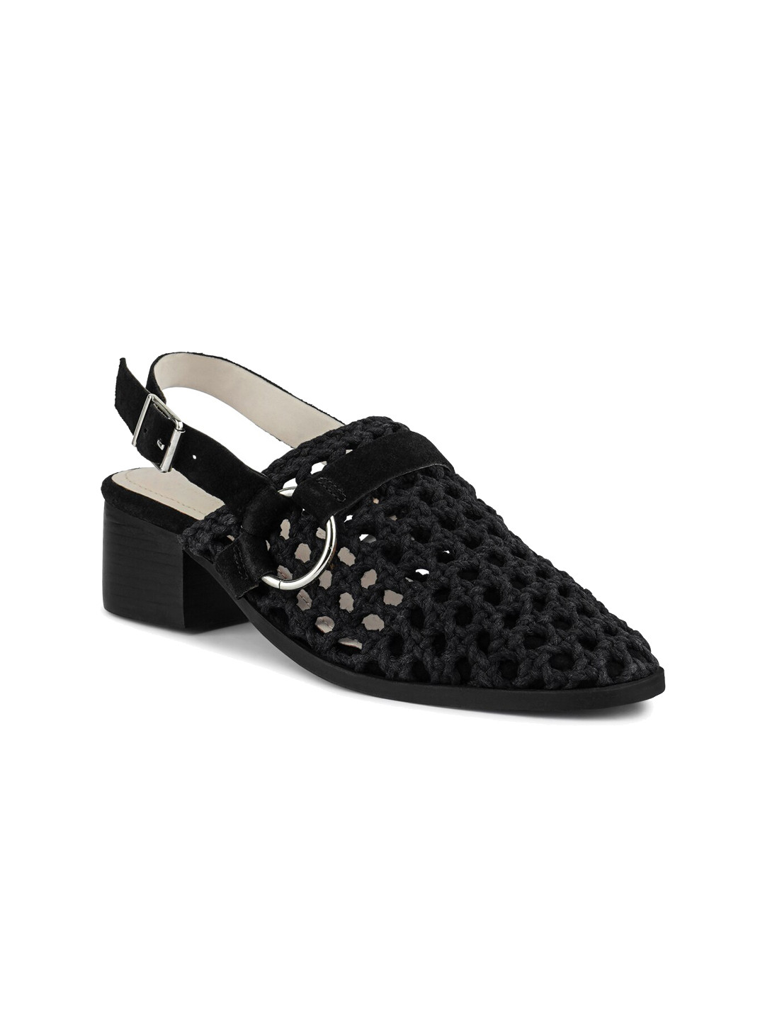 

RAG & CO Woven Design Block Heel Mules, Black