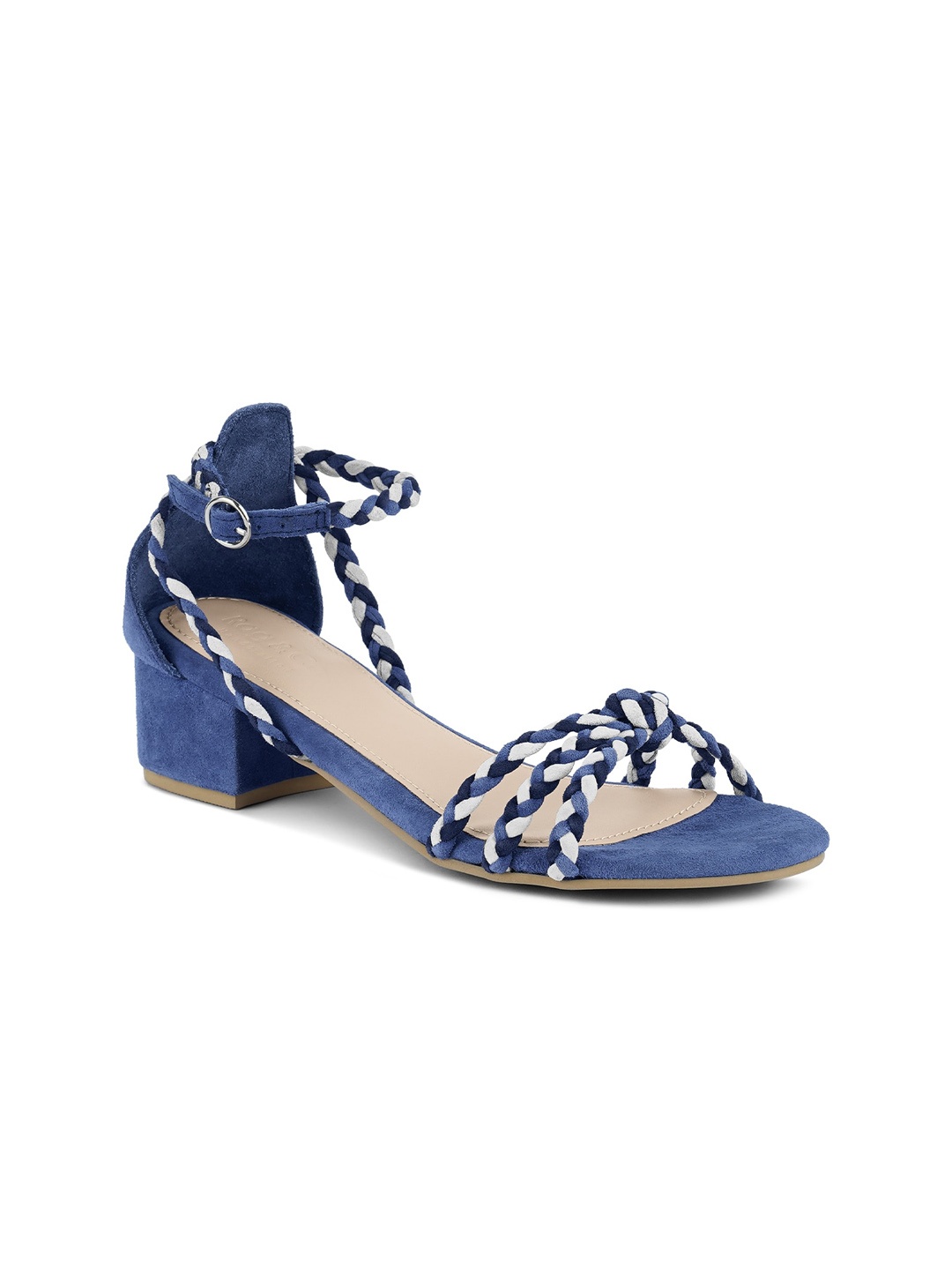 

RAG & CO Braided Suede Block Heels With Ankle Loop, Blue
