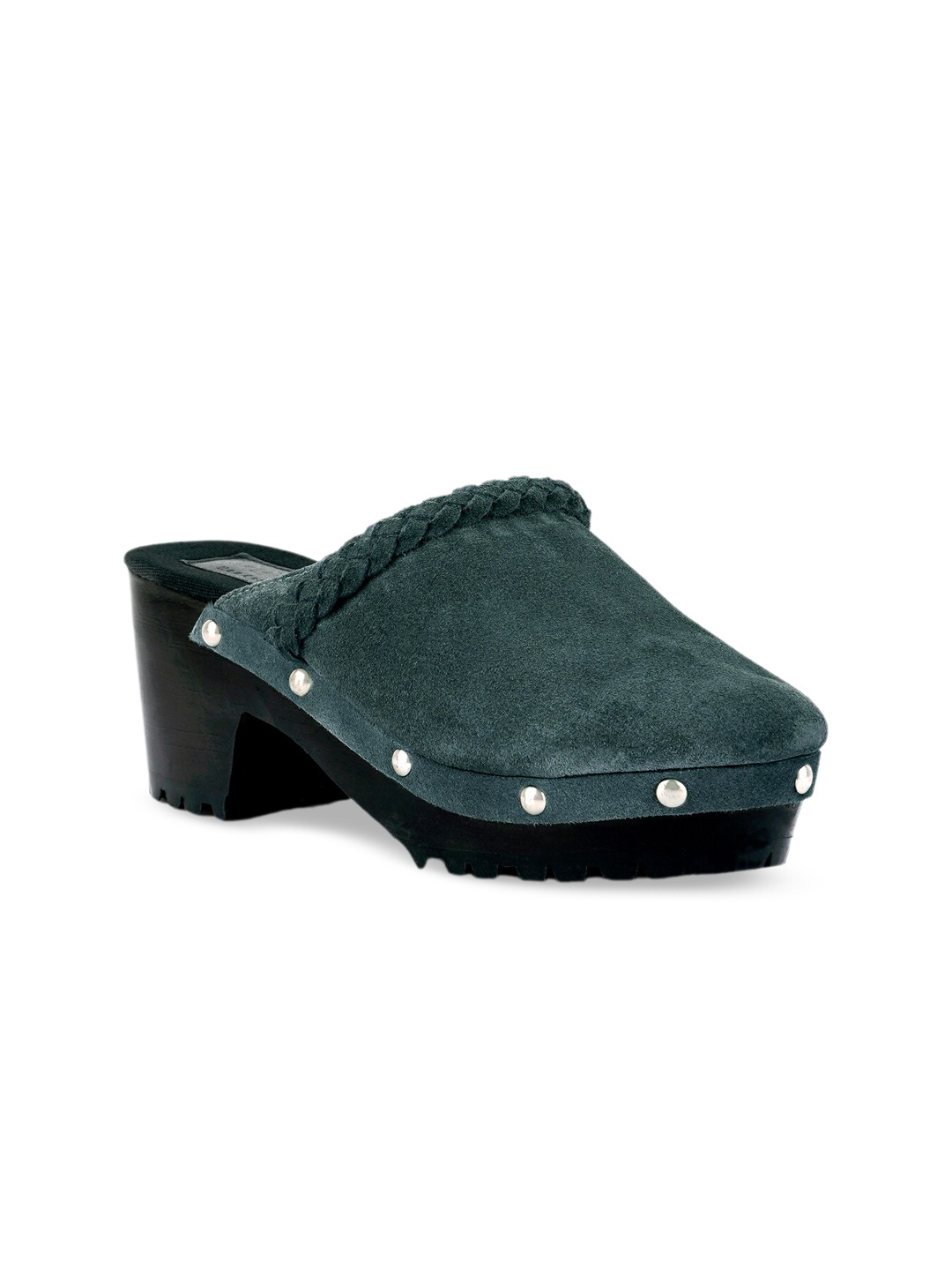 

RAG & CO Studded Platform Heels Mules, Green