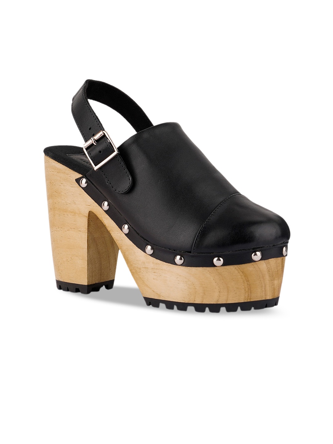 

RAG & CO Studded Leather Platform Heel Mules, Black