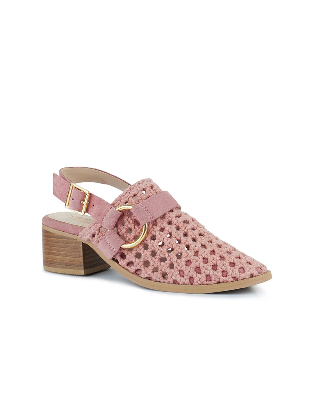 

RAG & CO Woven Design Block Heel Mules, Pink