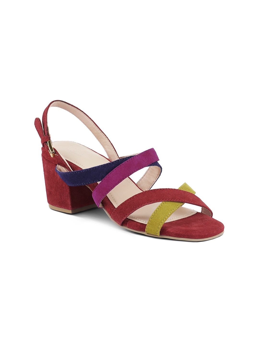 

RAG & CO Colourblocked Suede Block Heels with Buckles, Green