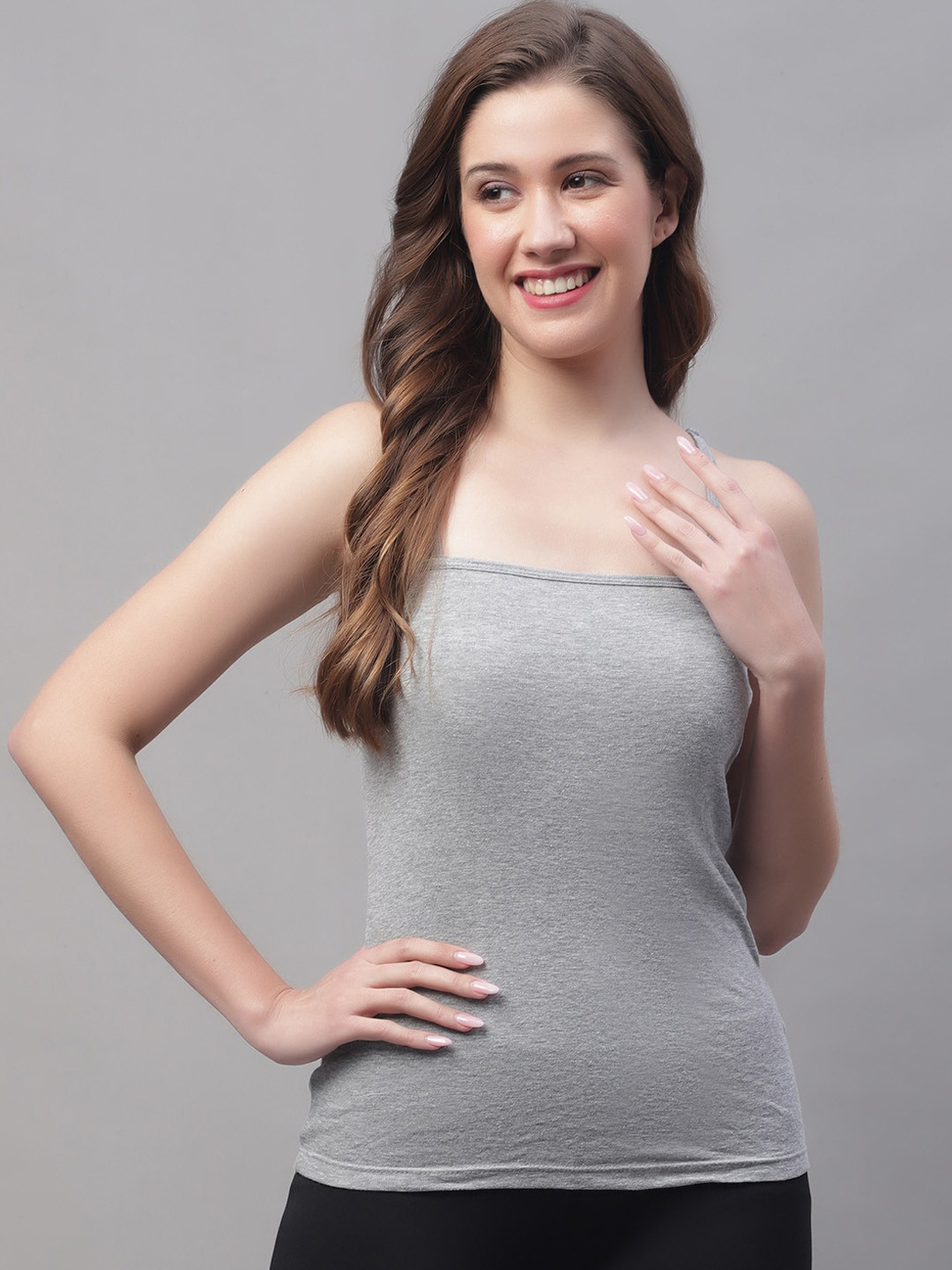 

Friskers Non-Padded Cotton Spaghetti Camisole, Grey