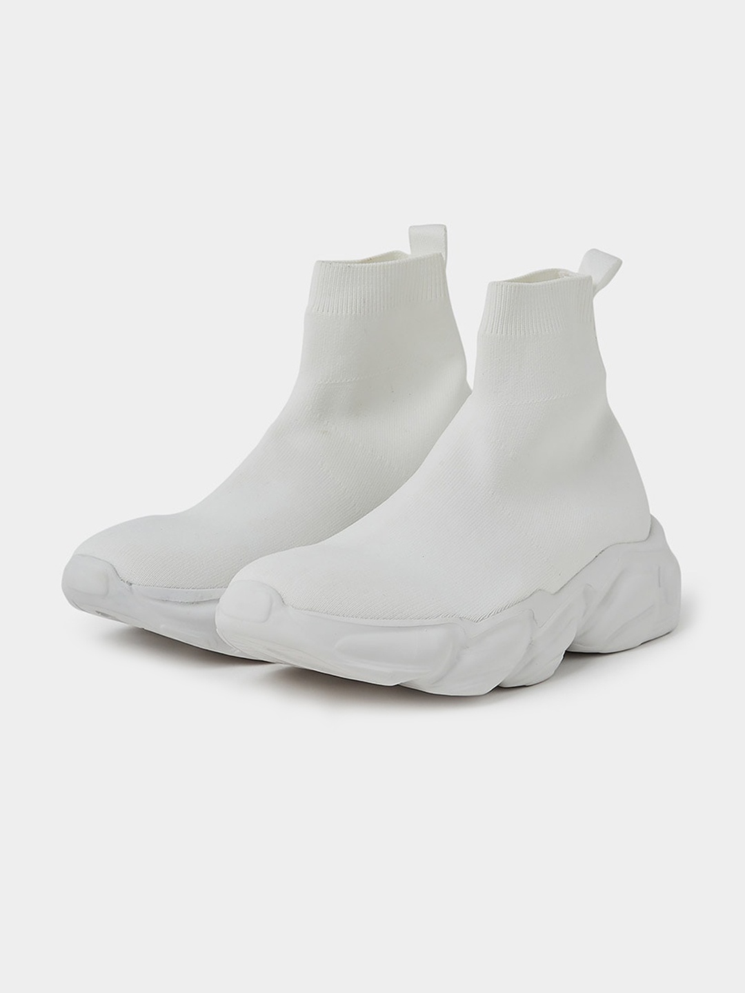 Styli Men Mid-Top Textile Basics Slip On Sneakers, White