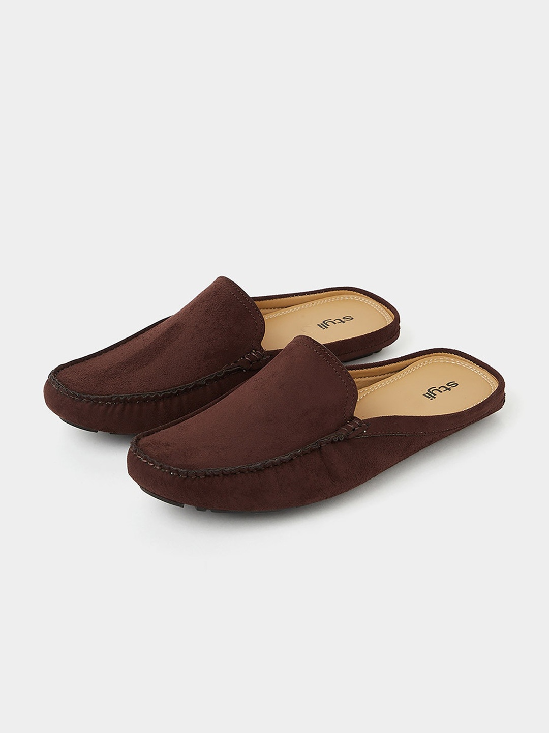 

Styli Men Suede Comfort Insole Open-Back Mules, Brown