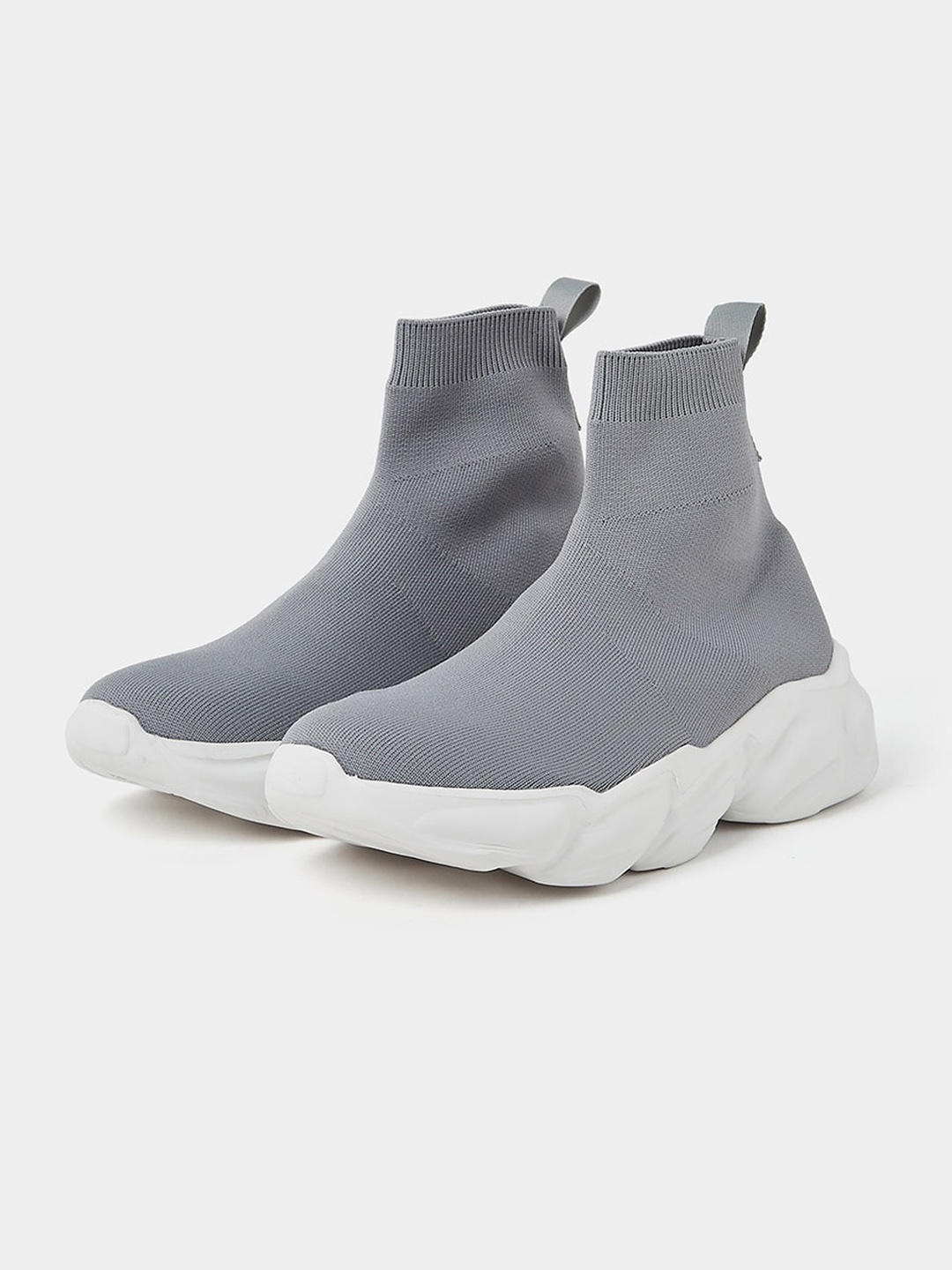 

Styli Men Woven Design Mid Top Textile Contrast Sole Slip-On Sneakers, Grey